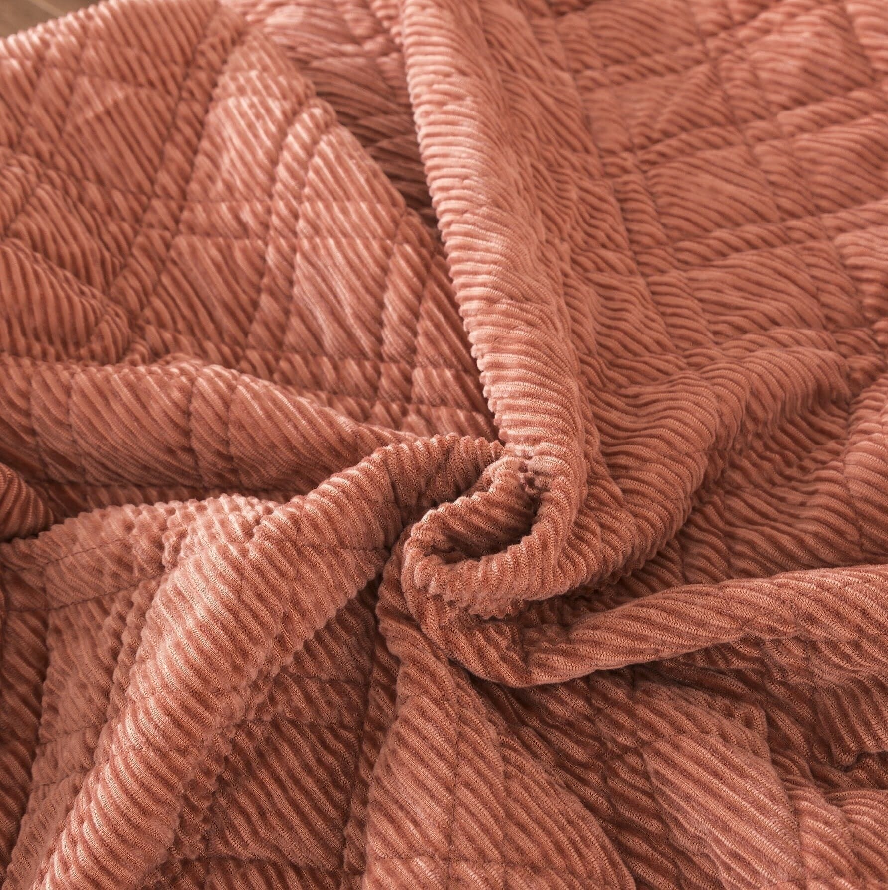 DaDalogy Bedding Terracotta Coral Brick Orange Soft Velour Corduroy Bedspread Set (JHW952)