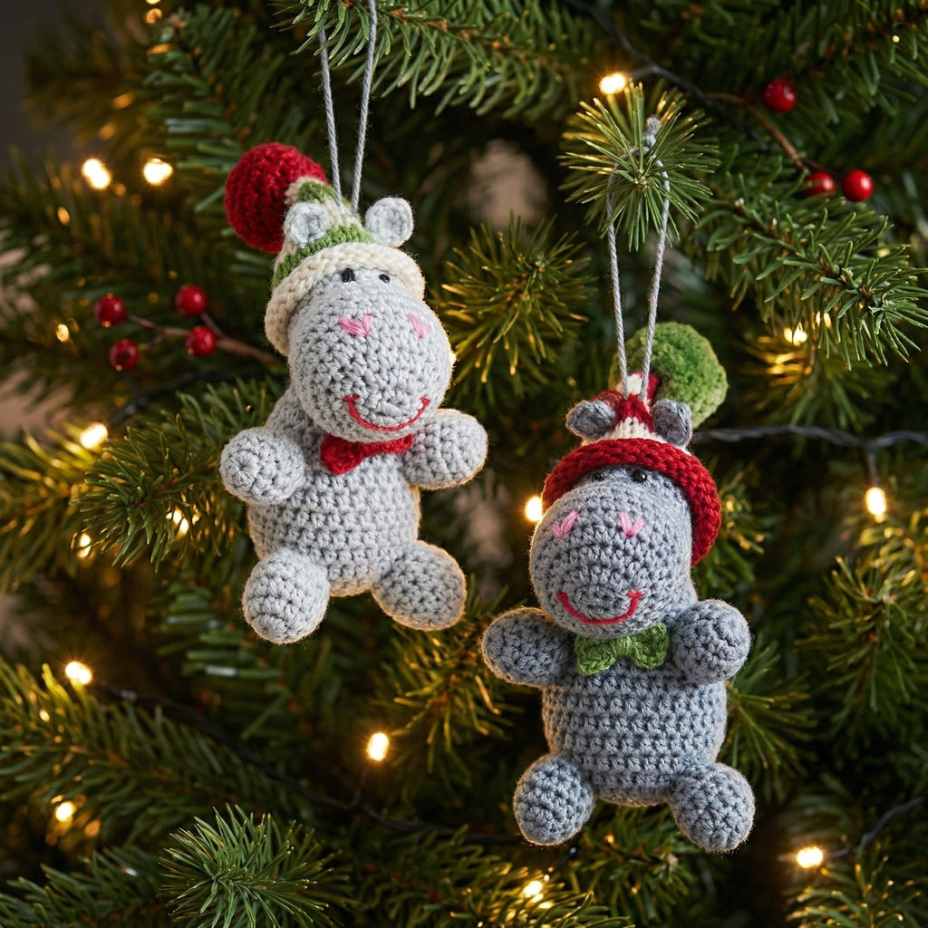 Crochet Hippo Ornaments, set of 2