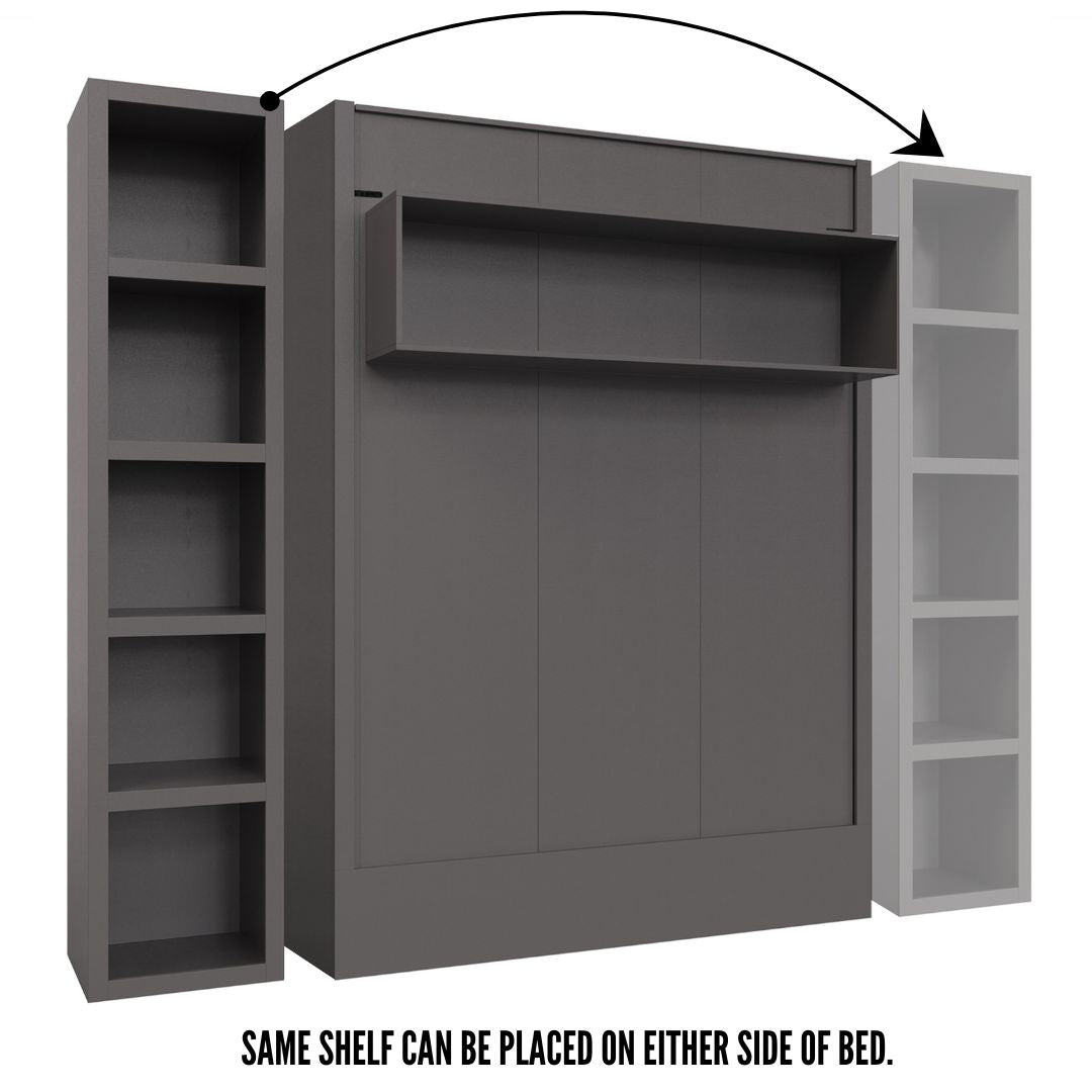 Easy-Lift Queen Murphy Wall Bed in Dark Grey with Bookshelf