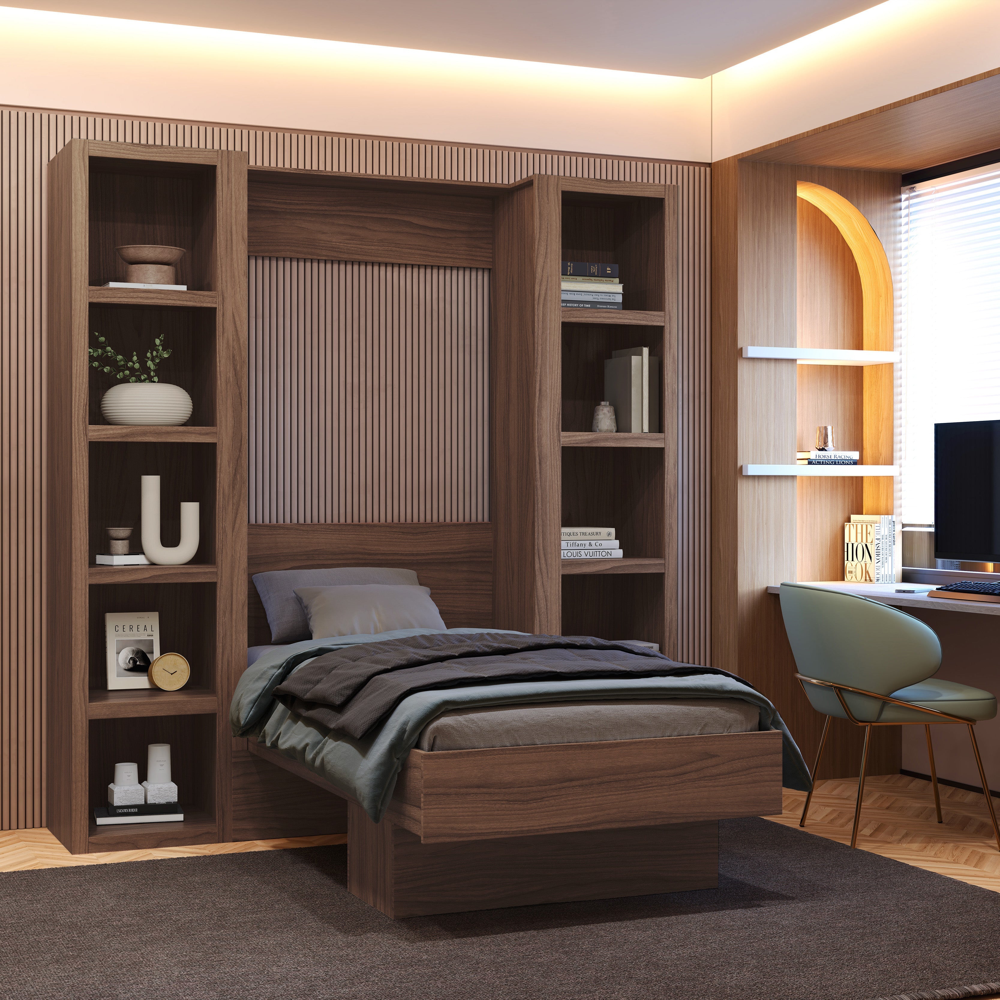 Brown Natural Wood Grain 85-in Tall Wooden Bookcase Shelf