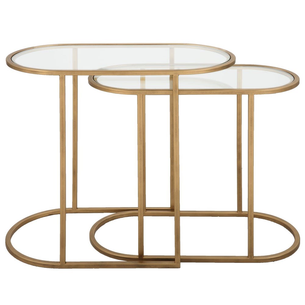 Lucian Oval Brass Glass Nesting Tables - Set of 2