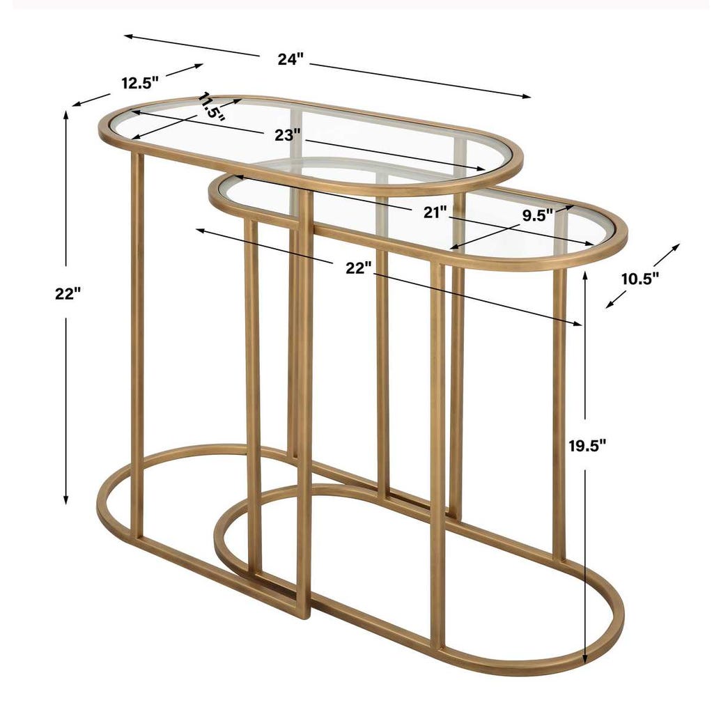 Lucian Oval Brass Glass Nesting Tables - Set of 2