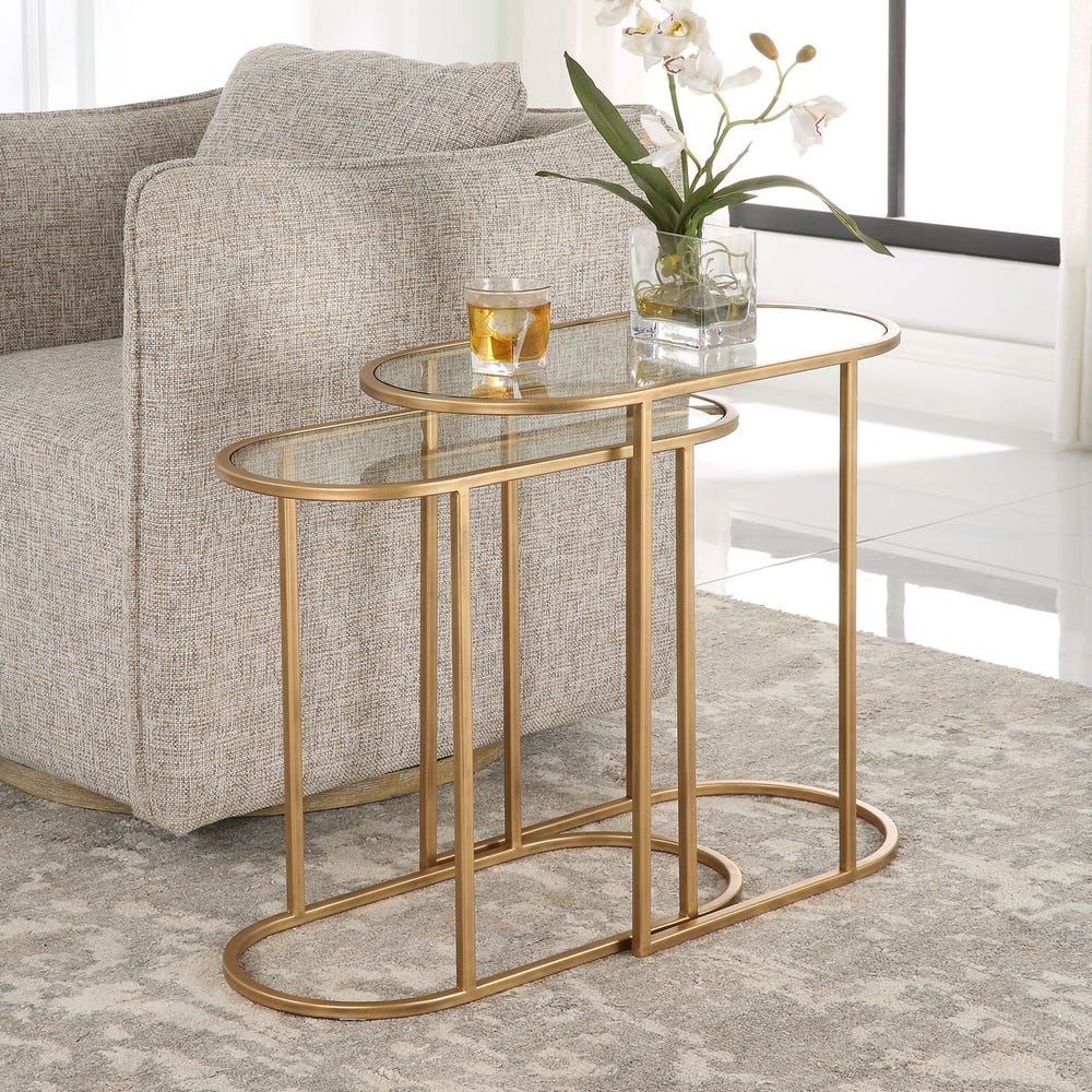 Lucian Oval Brass Glass Nesting Tables - Set of 2