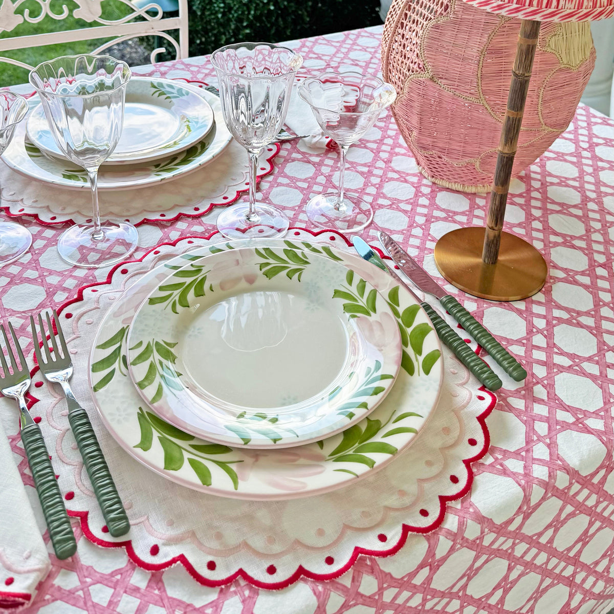 Bamboo pink trellis tablecloth