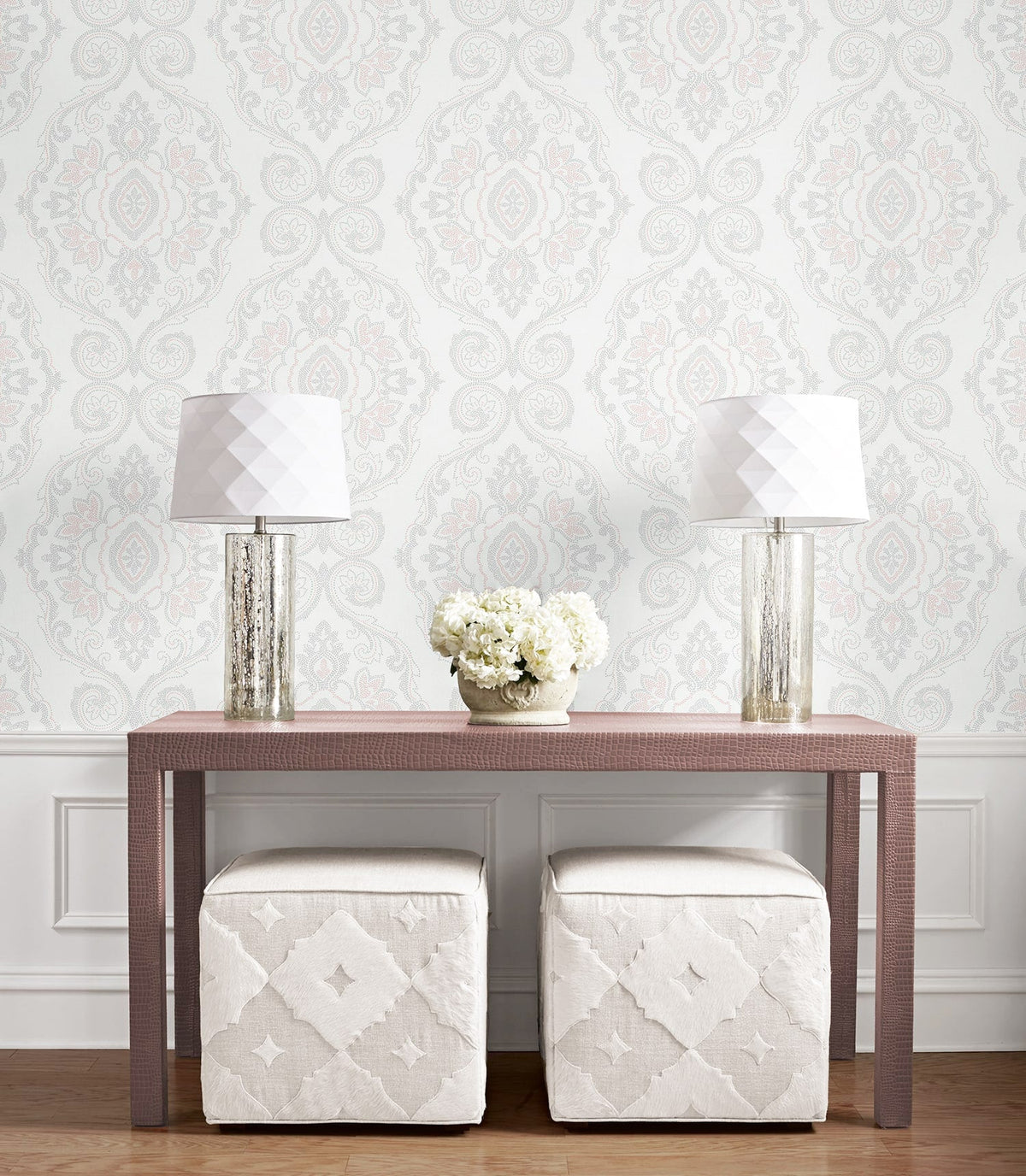 Beach House Nautical Damask Unpasted Wallpaper
