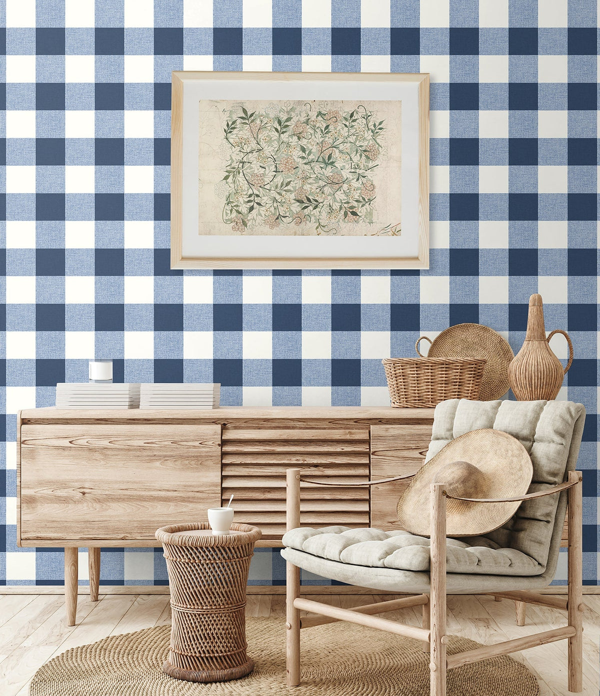 Beach House Picnic Plaid Coastal Unpasted Wallpaper