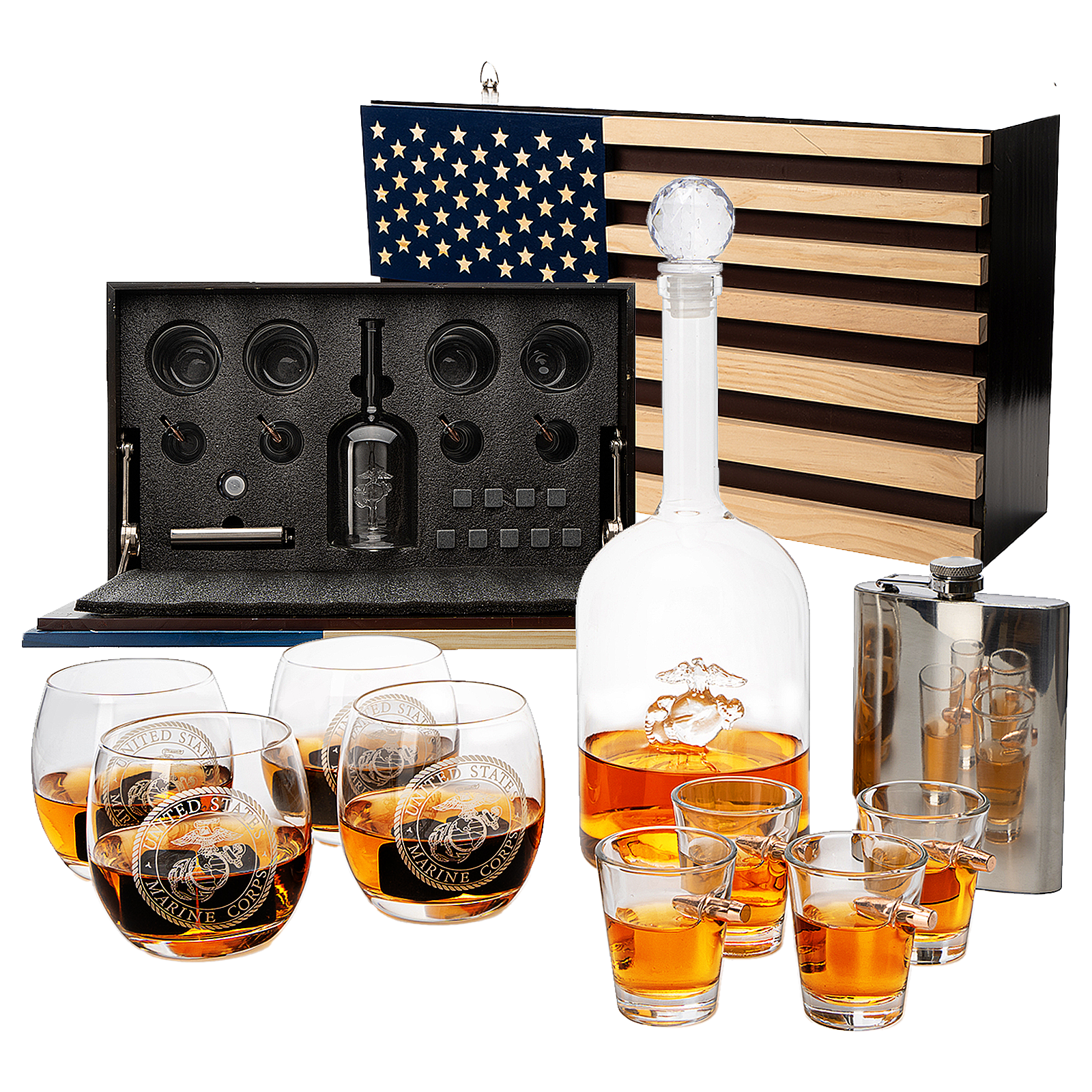 Marine Big Box Wall Decor Murphy With Decanter 4 Whiskey Glasses 4 Shot Glasses Marine Flask Marine