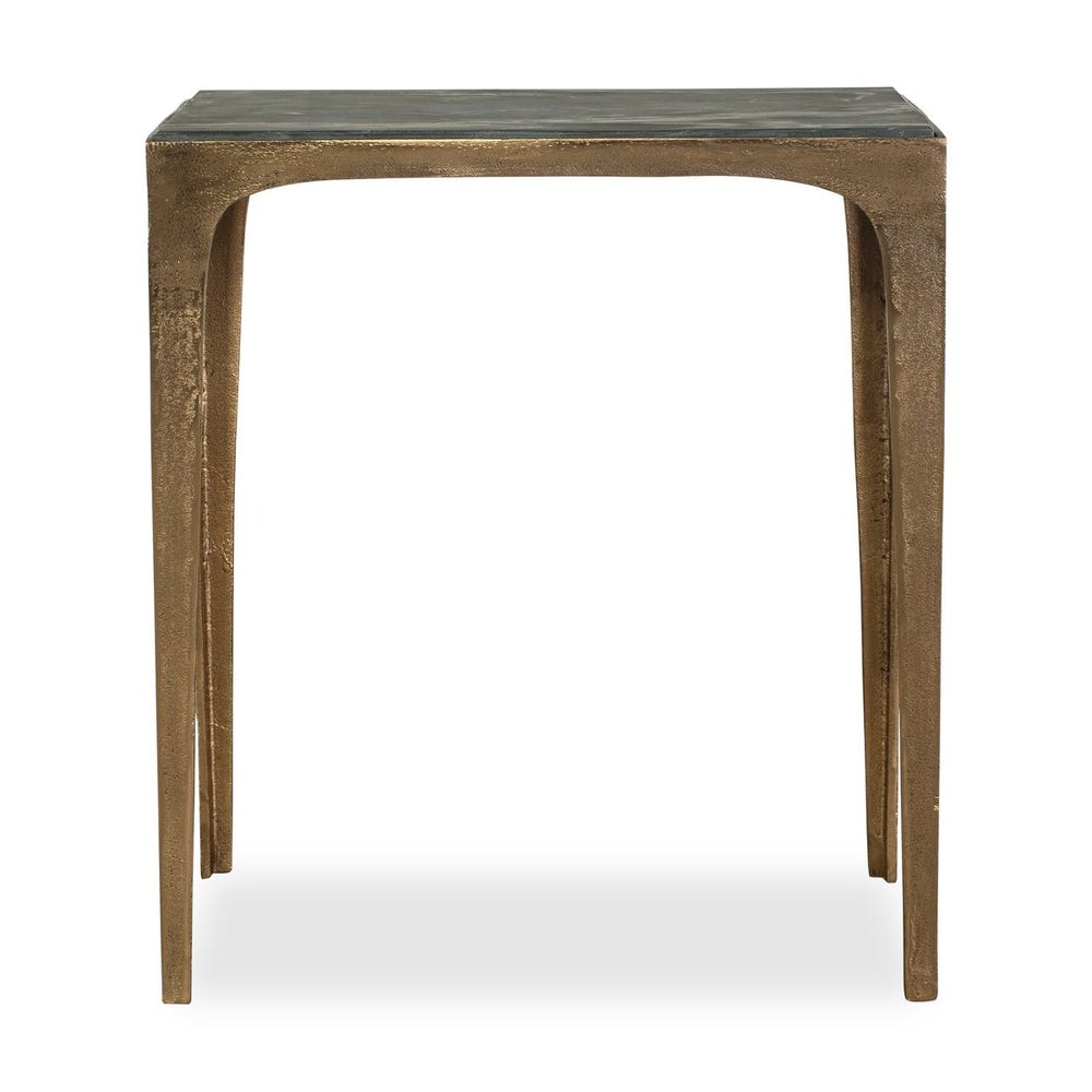 Marla Antique Brass Side Table with Black Marine Marble