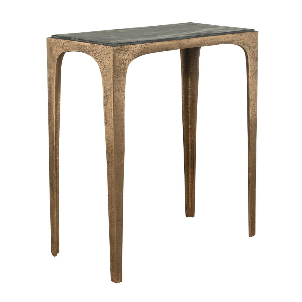 Marla Antique Brass Side Table with Black Marine Marble