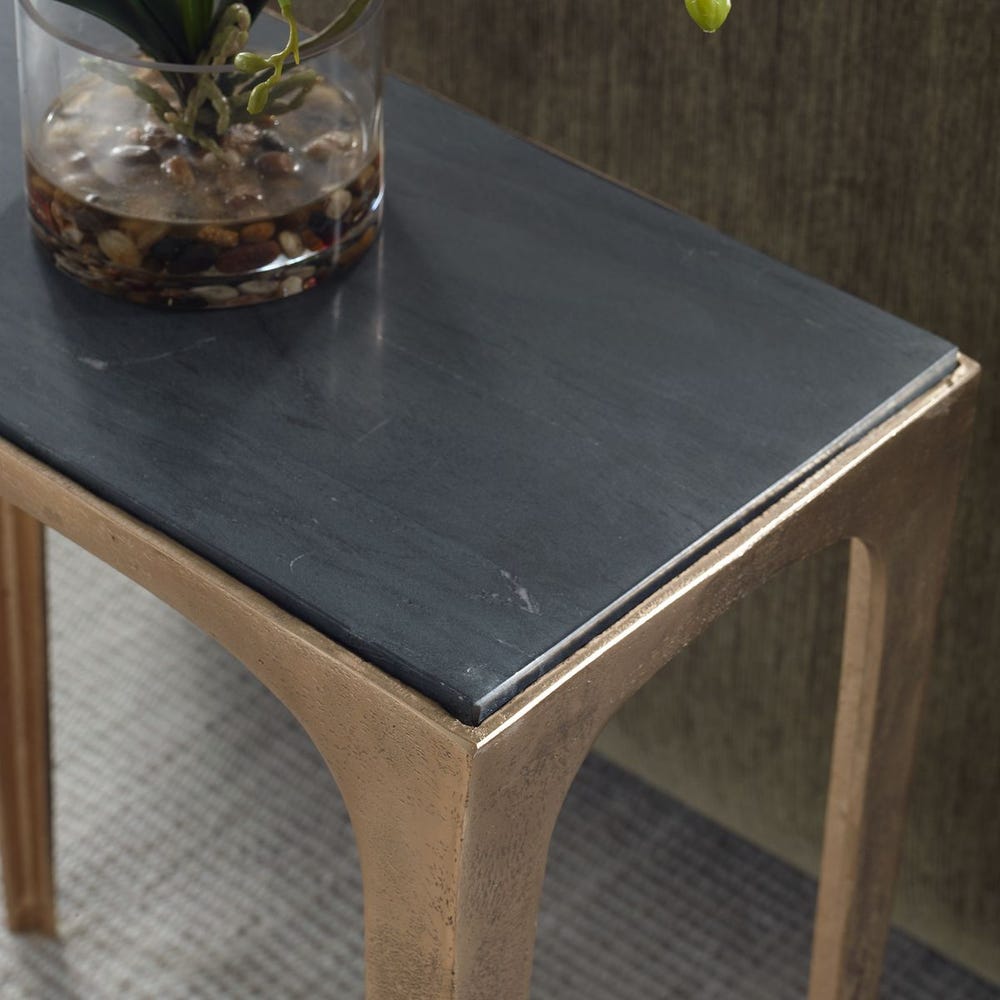 Marla Antique Brass Side Table with Black Marine Marble