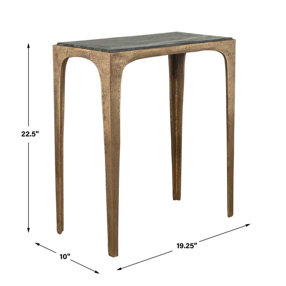 Marla Antique Brass Side Table with Black Marine Marble