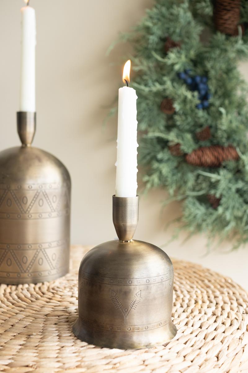 Antique Brass Bell Taper Candle Holders - Set of 2