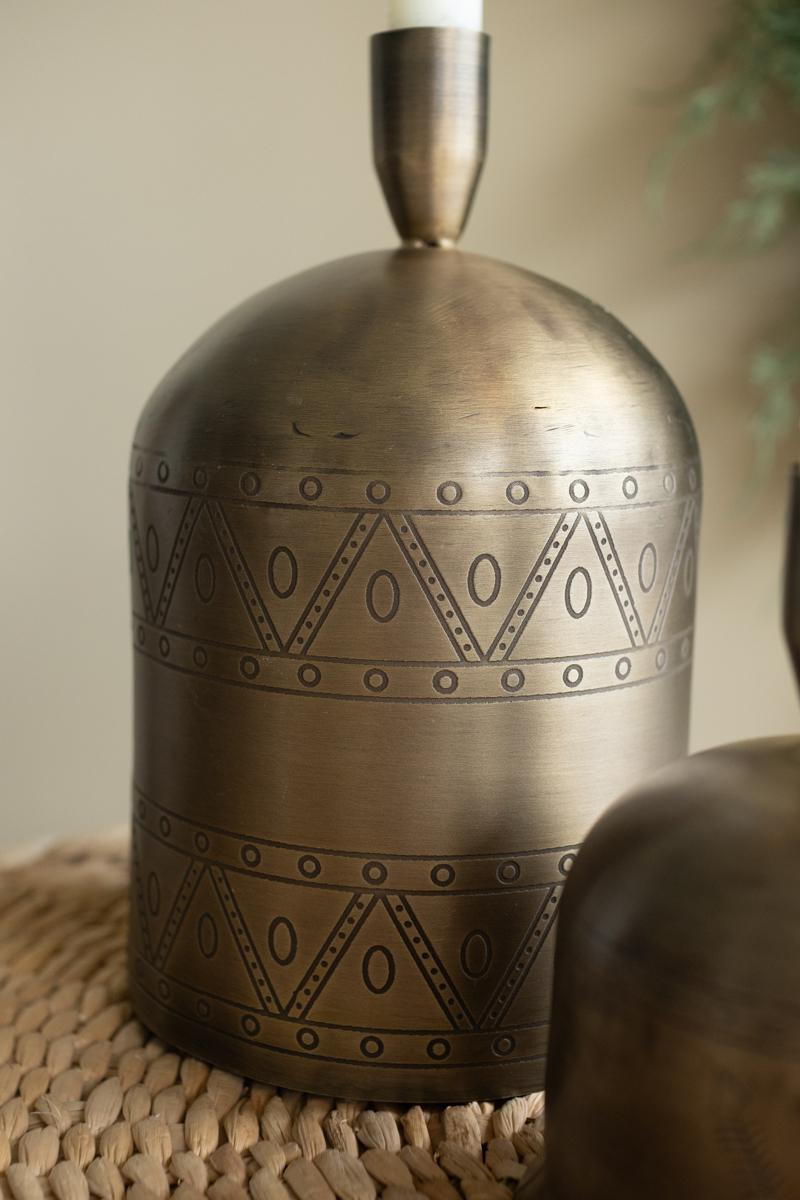 Antique Brass Bell Taper Candle Holders - Set of 2