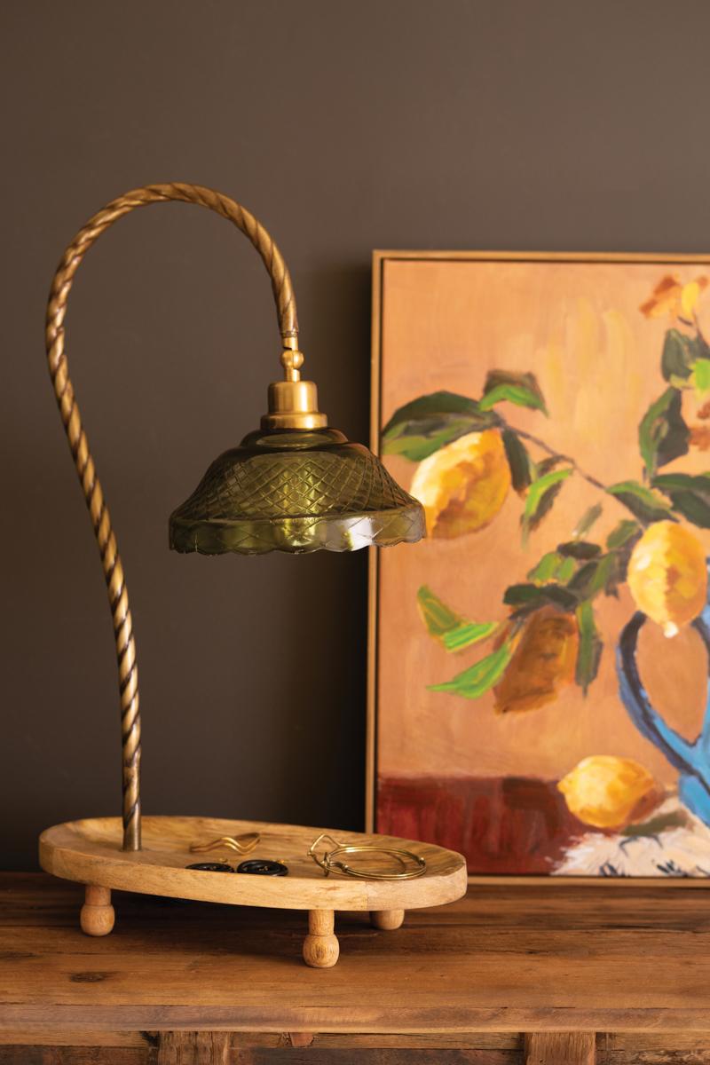 Green Glass Shade Gooseneck Table Lamp