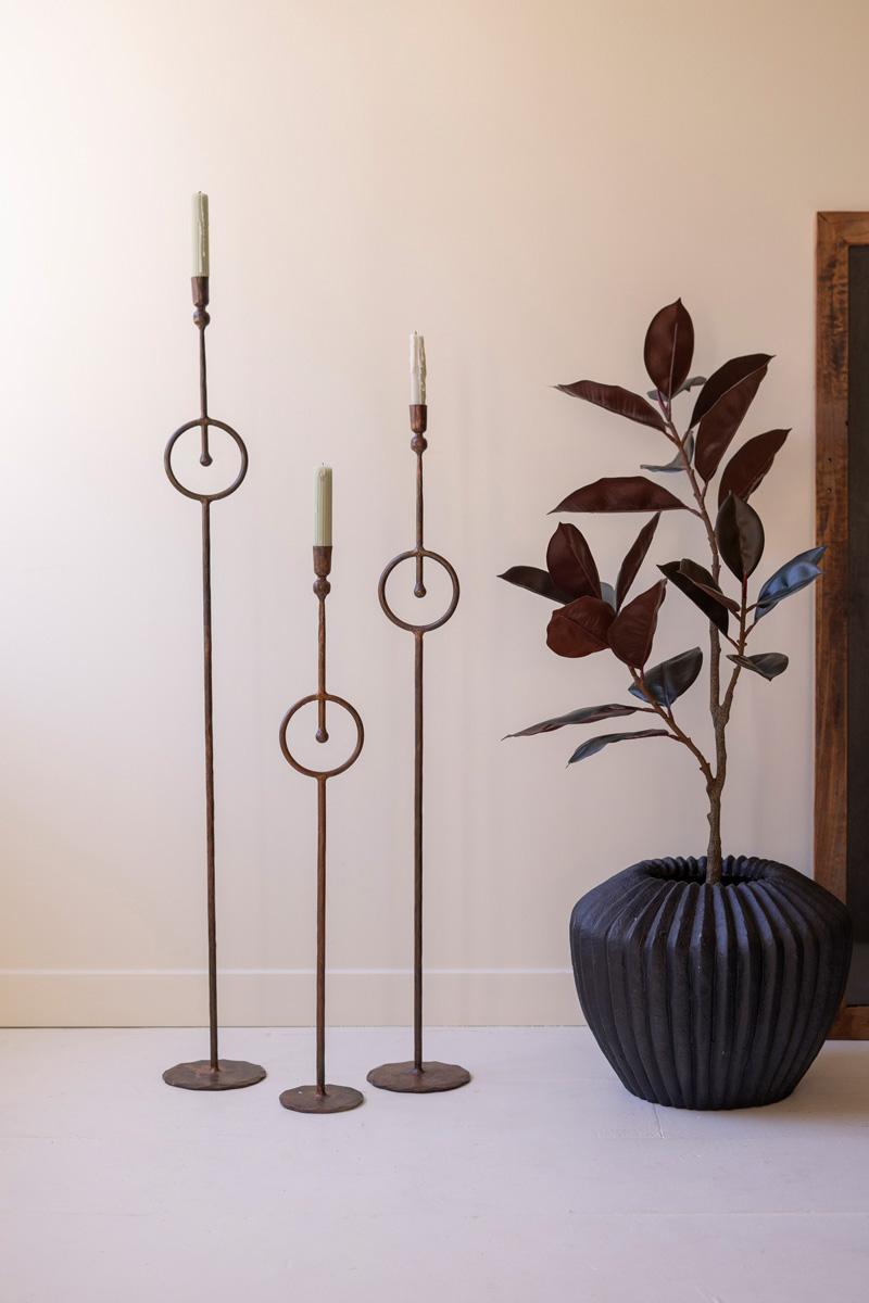 Set of 3 Tall Taper Candle Holders with Circle Detail