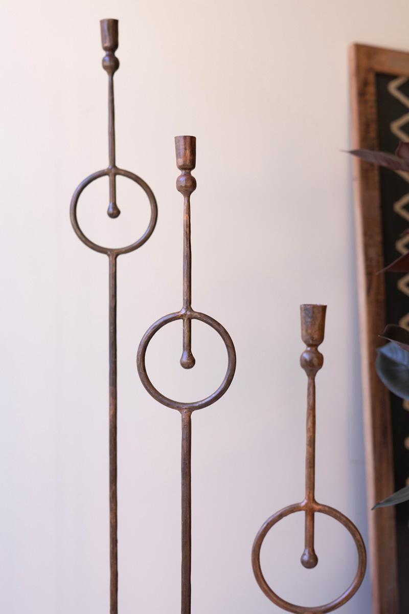 Set of 3 Tall Taper Candle Holders with Circle Detail