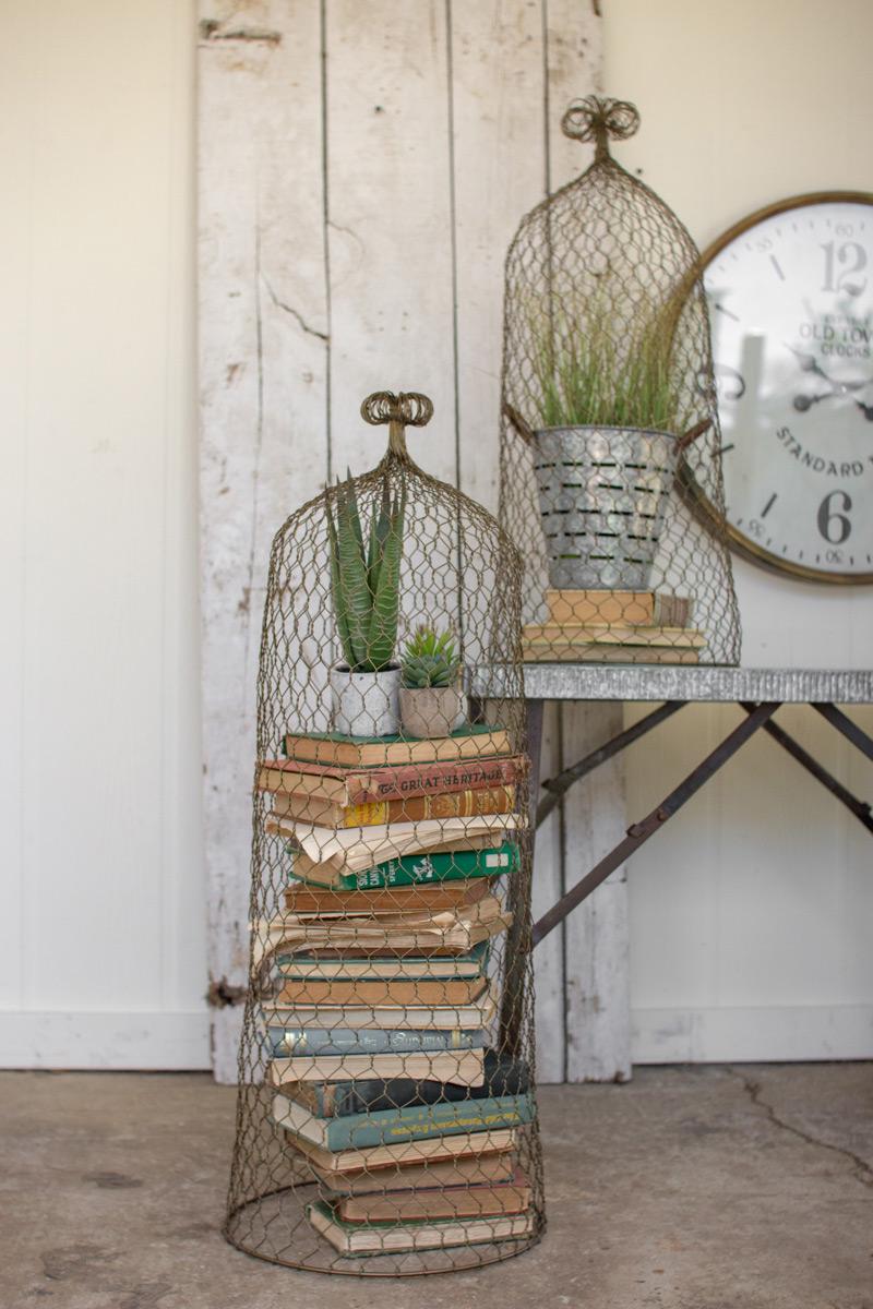 Old Gold Wire Cloche Topiaries - Set of 2