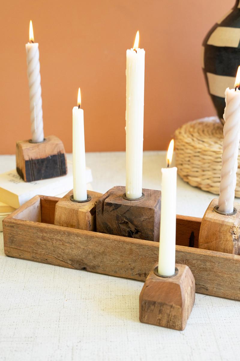 Recycled Wood Taper Holder Tray