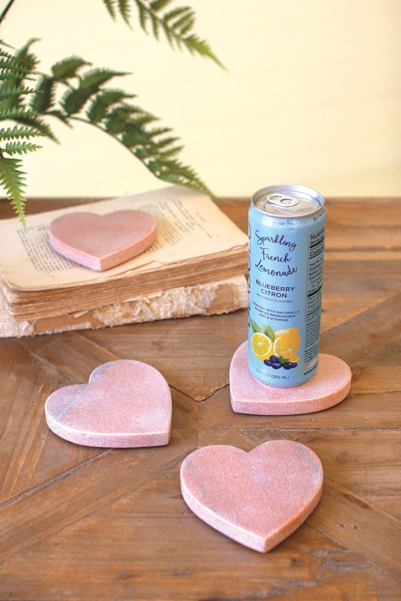 Pink Marble Heart Coasters - Set of 4