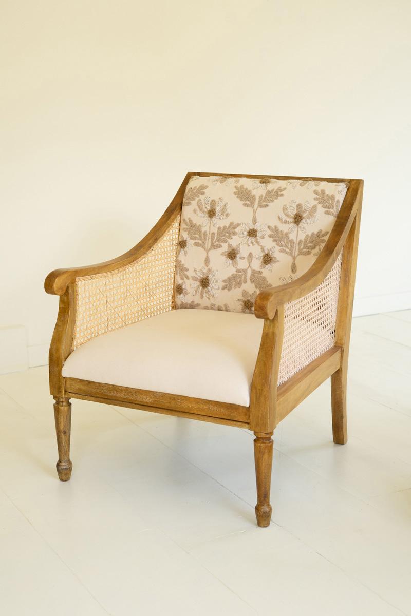 Embroidered Cane Back Mango Wood Armchair