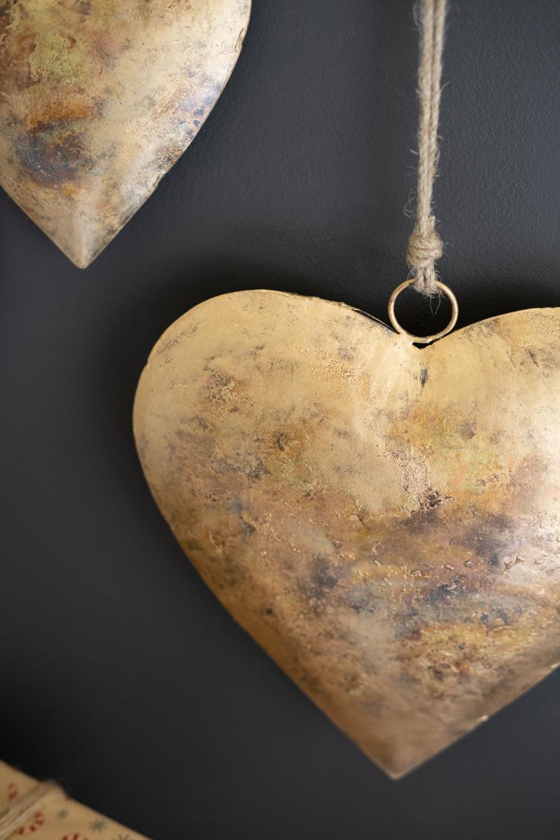 Antique Gold Christmas Heart Door Hangers - Set of 3