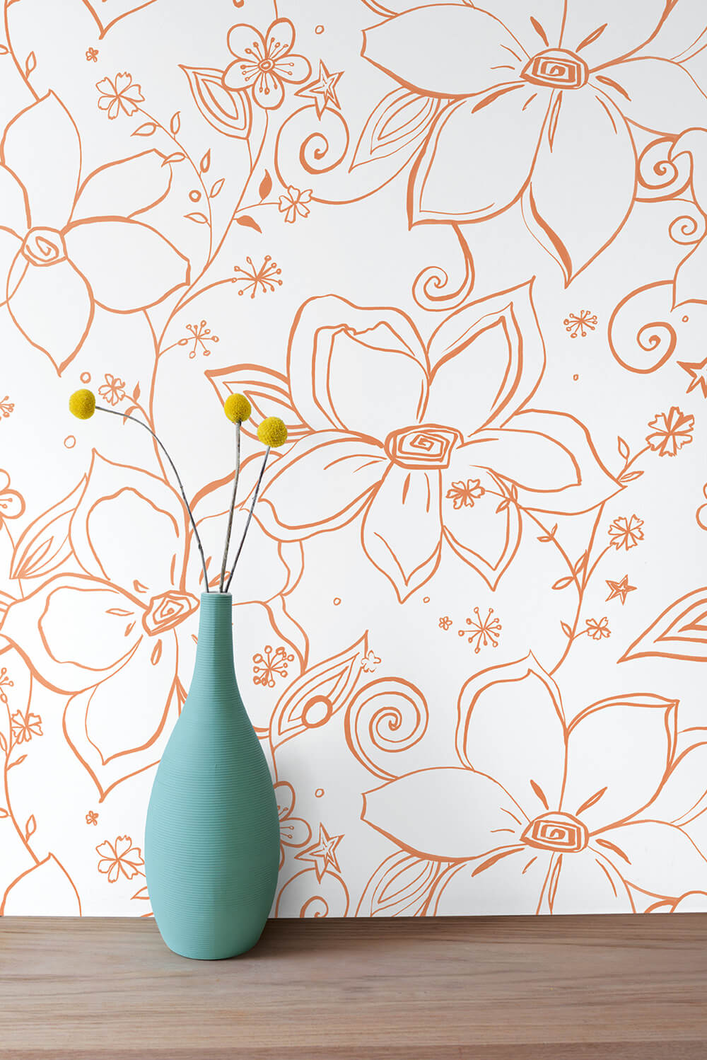 Linework Floral Peel and Stick Removable Wallpaper