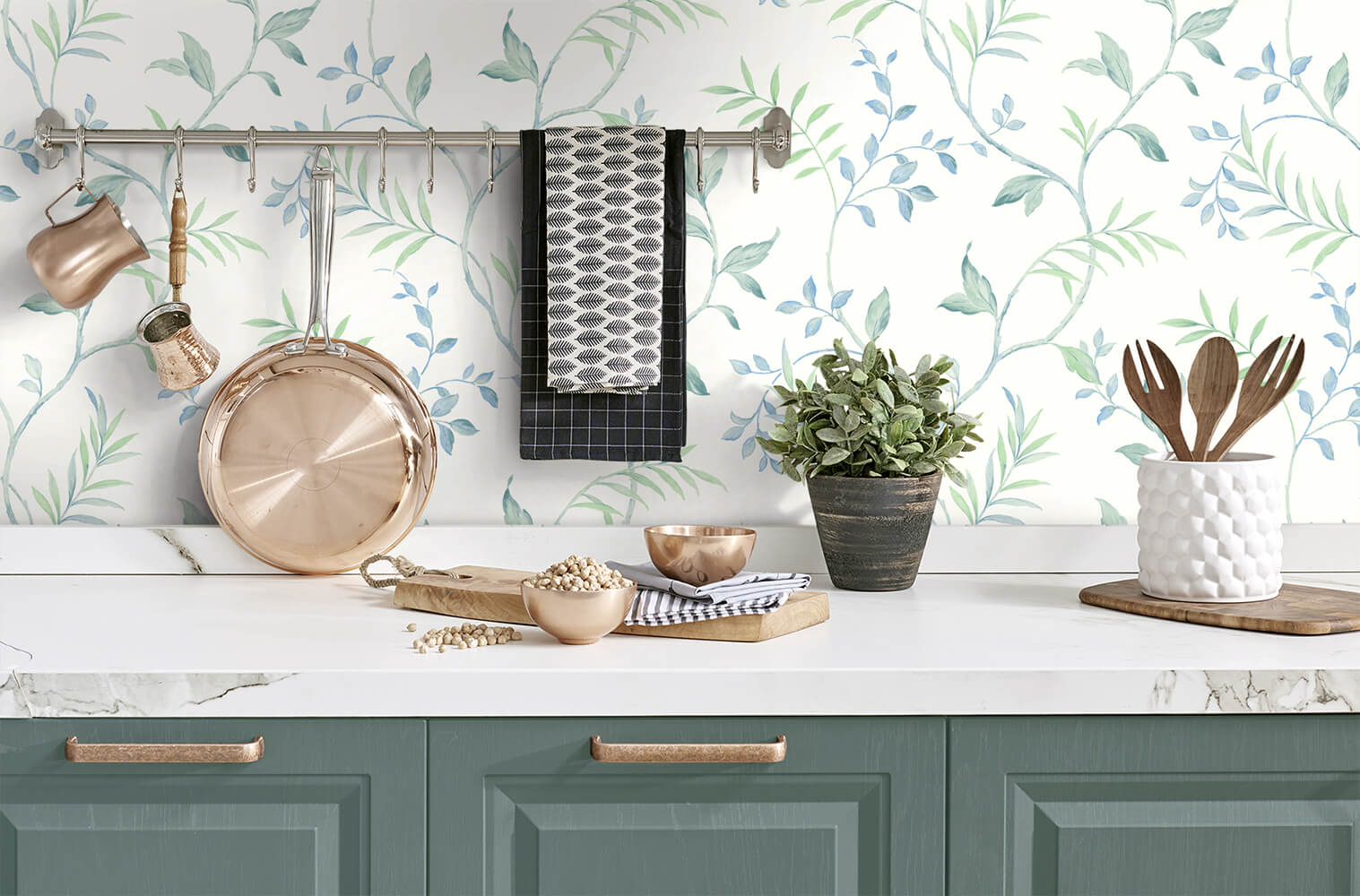 Watercolor Leaf Trail Peel and Stick Removable Wallpaper