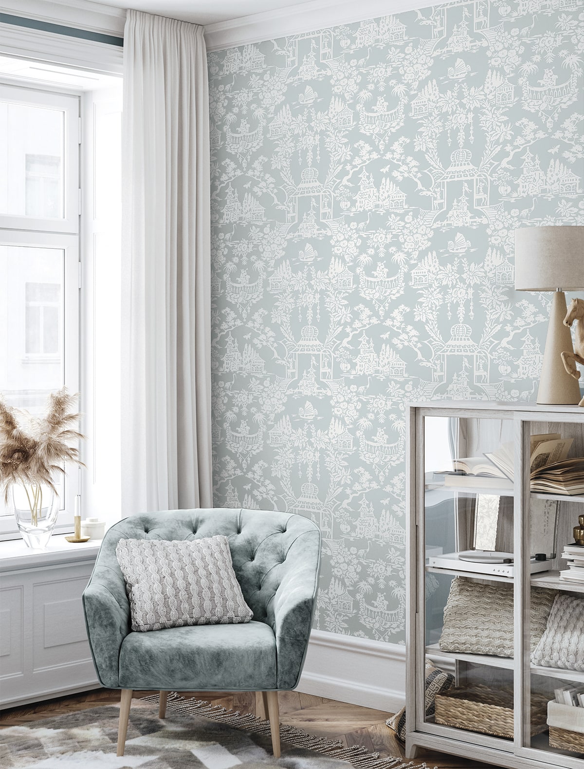 Garden Chinoiserie Premium Screen Printed Peel and Stick Removable Wallpaper
