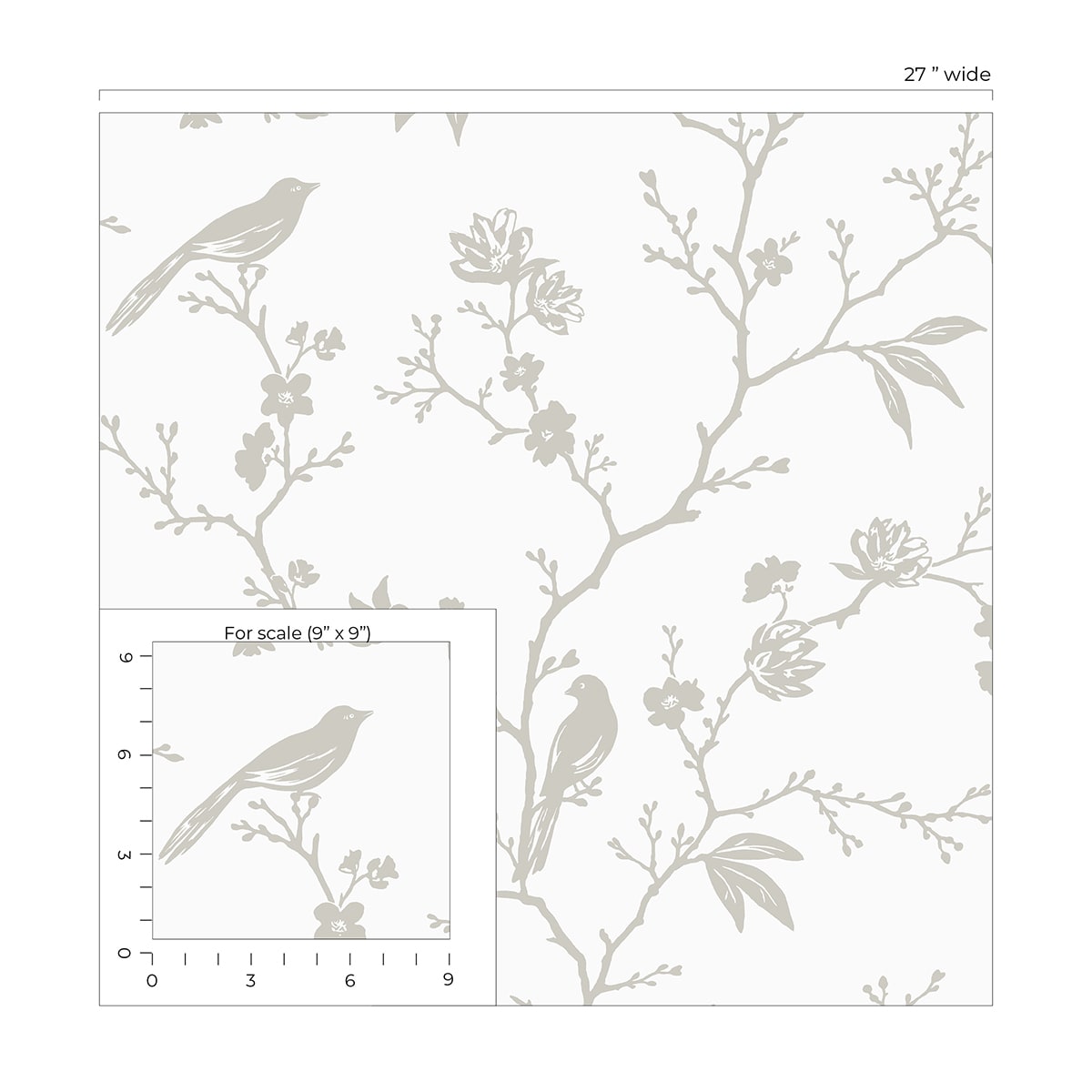 Songbird Chinoiserie Premium Screen Printed Peel and Stick Removable Wallpaper