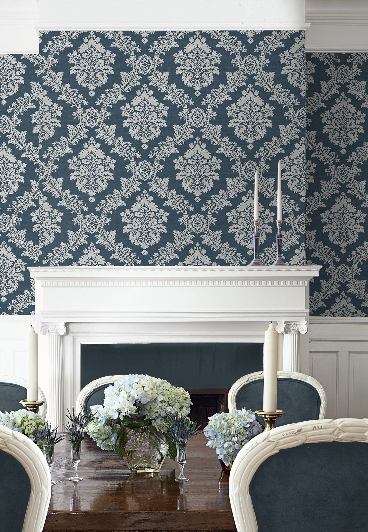 Seaside Damask Premium Screen Printed Peel and Stick Removable Wallpaper