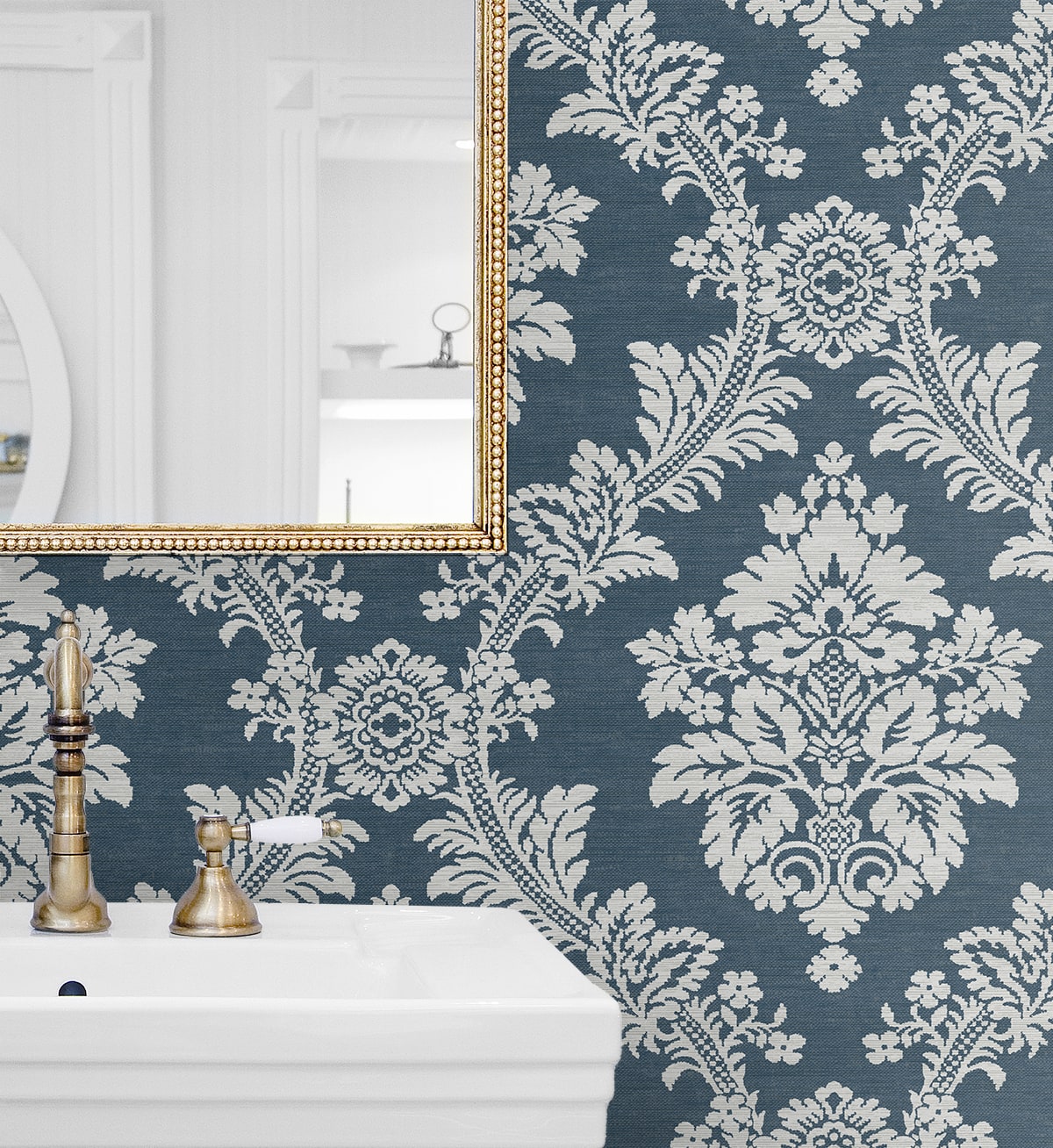 Seaside Damask Premium Screen Printed Peel and Stick Removable Wallpaper