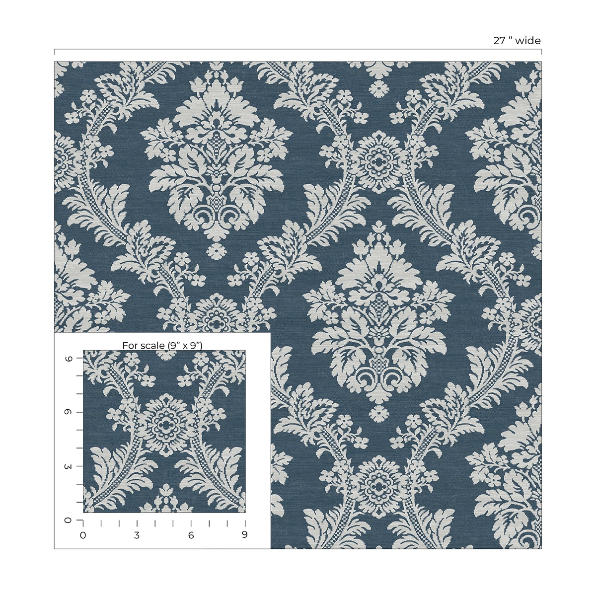 Seaside Damask Premium Screen Printed Peel and Stick Removable Wallpaper