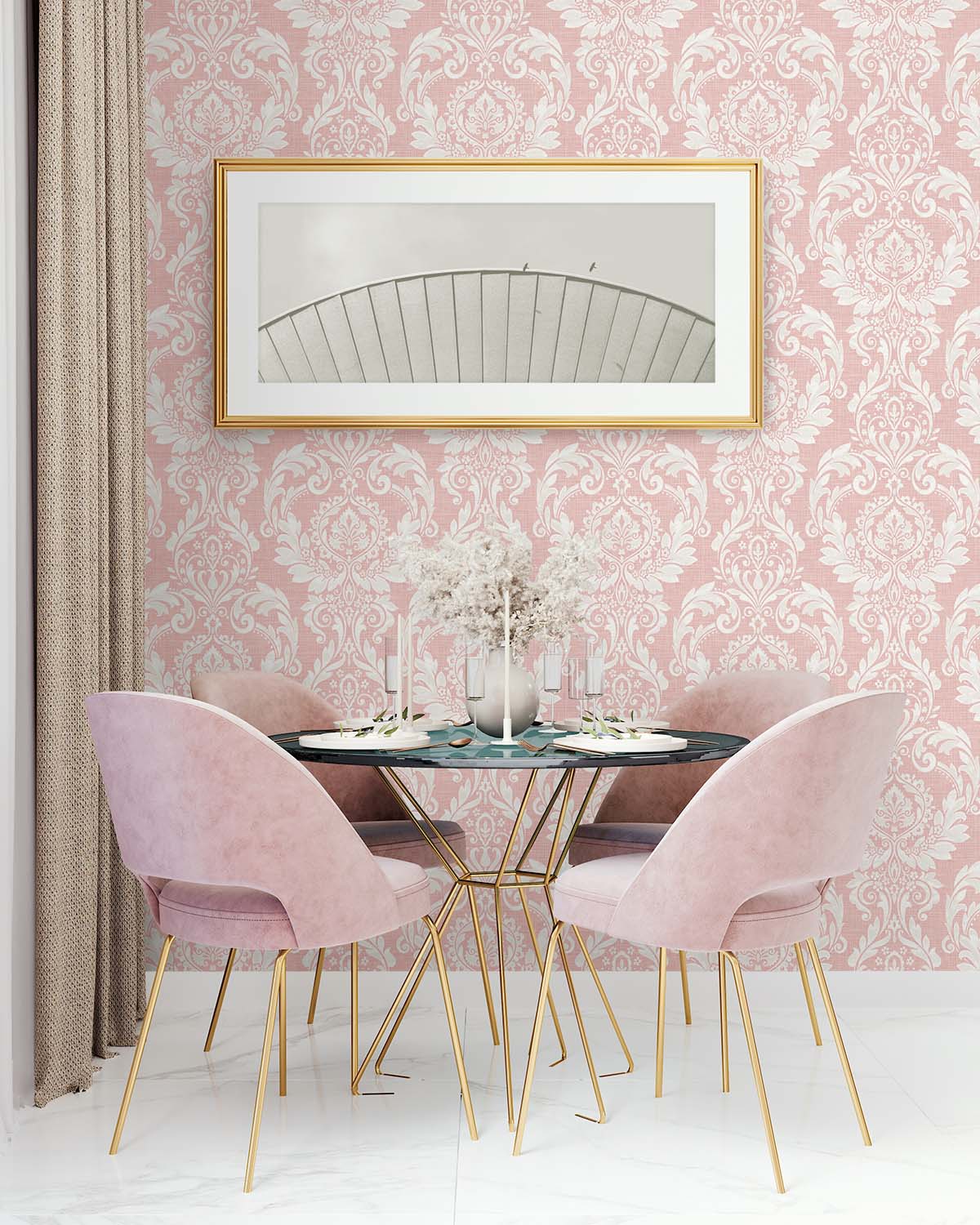Cora Damask Peel and Stick Removable Wallpaper