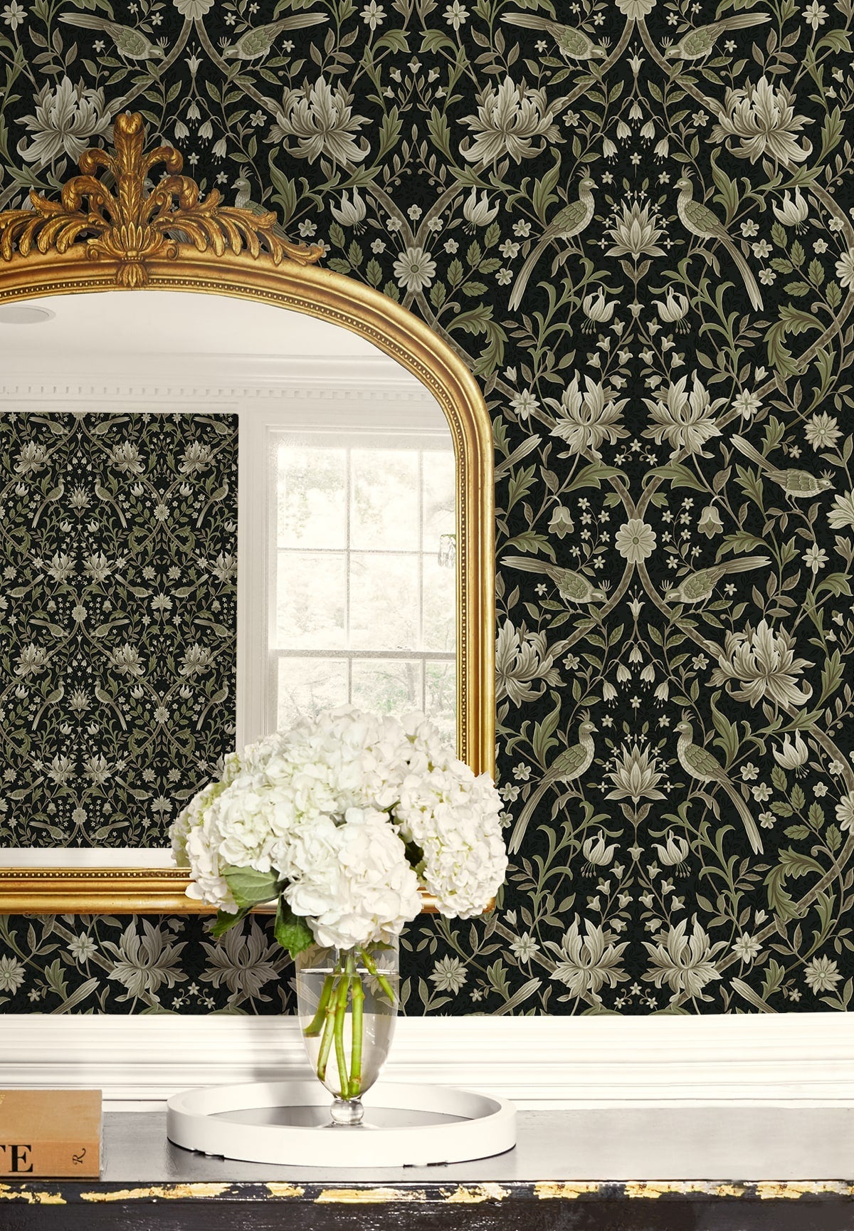 Vintage Bird Ogee Peel and Stick Removable Wallpaper