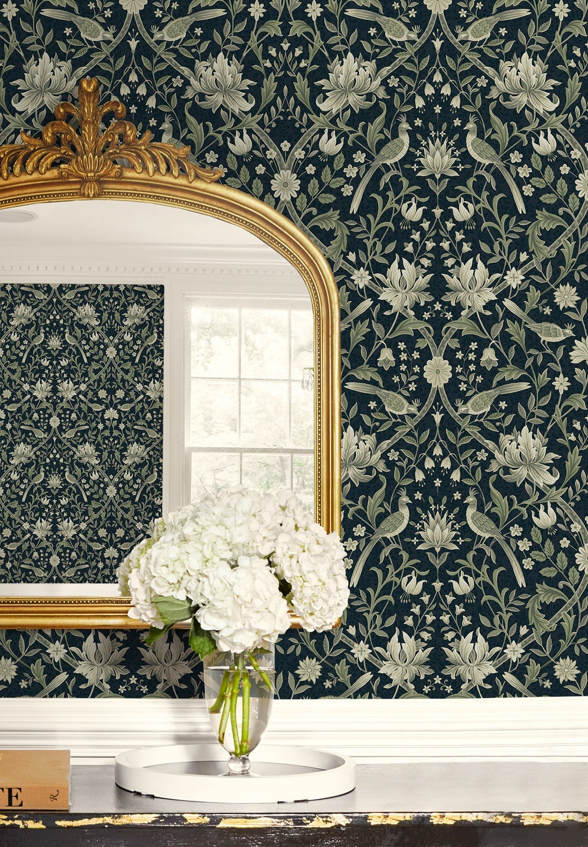 Vintage Bird Ogee Peel and Stick Removable Wallpaper