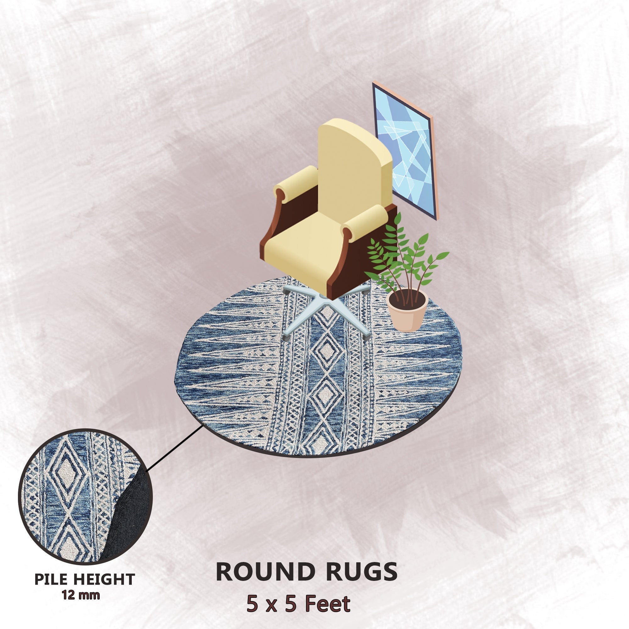 Premium Hand-Tufted Rug Made of 100% Wool  - Native Path - 5x5 Feet