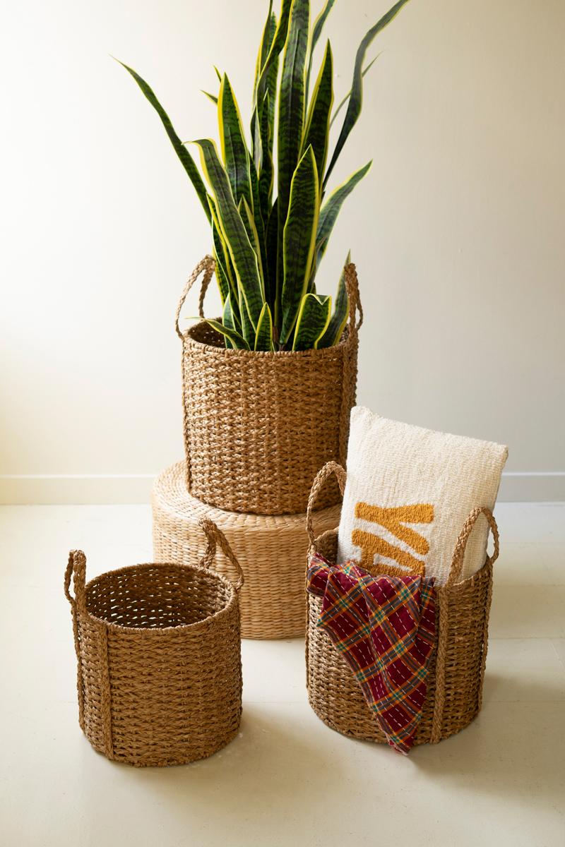 Round Braided Seagrass Storage Baskets - Set of 3