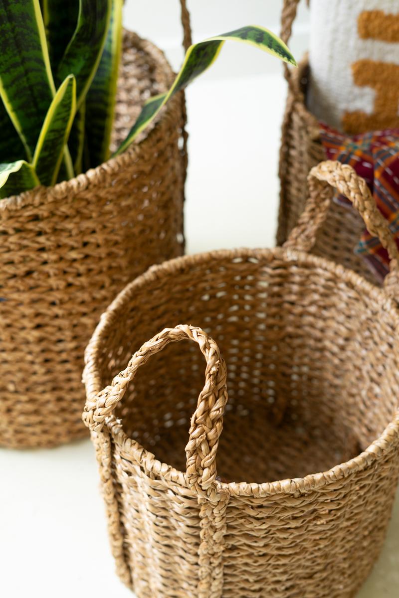 Round Braided Seagrass Storage Baskets - Set of 3