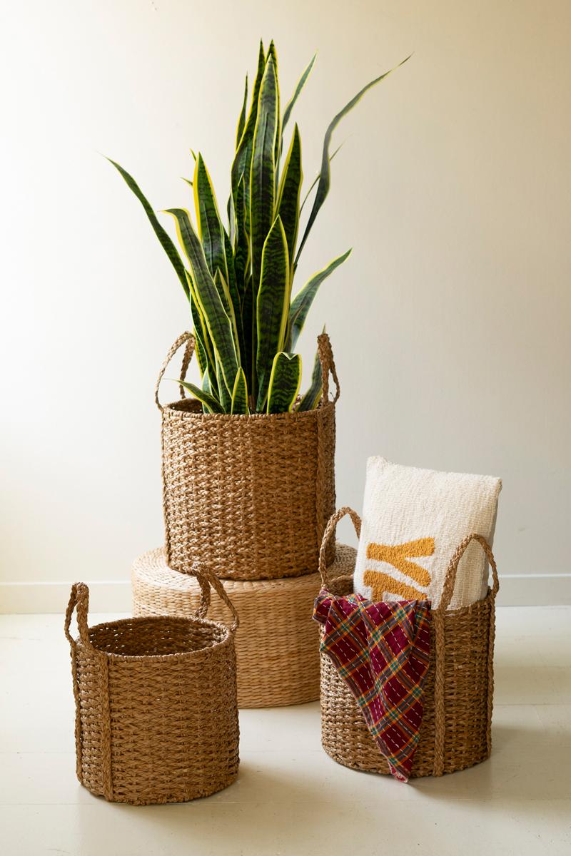 Round Braided Seagrass Storage Baskets - Set of 3