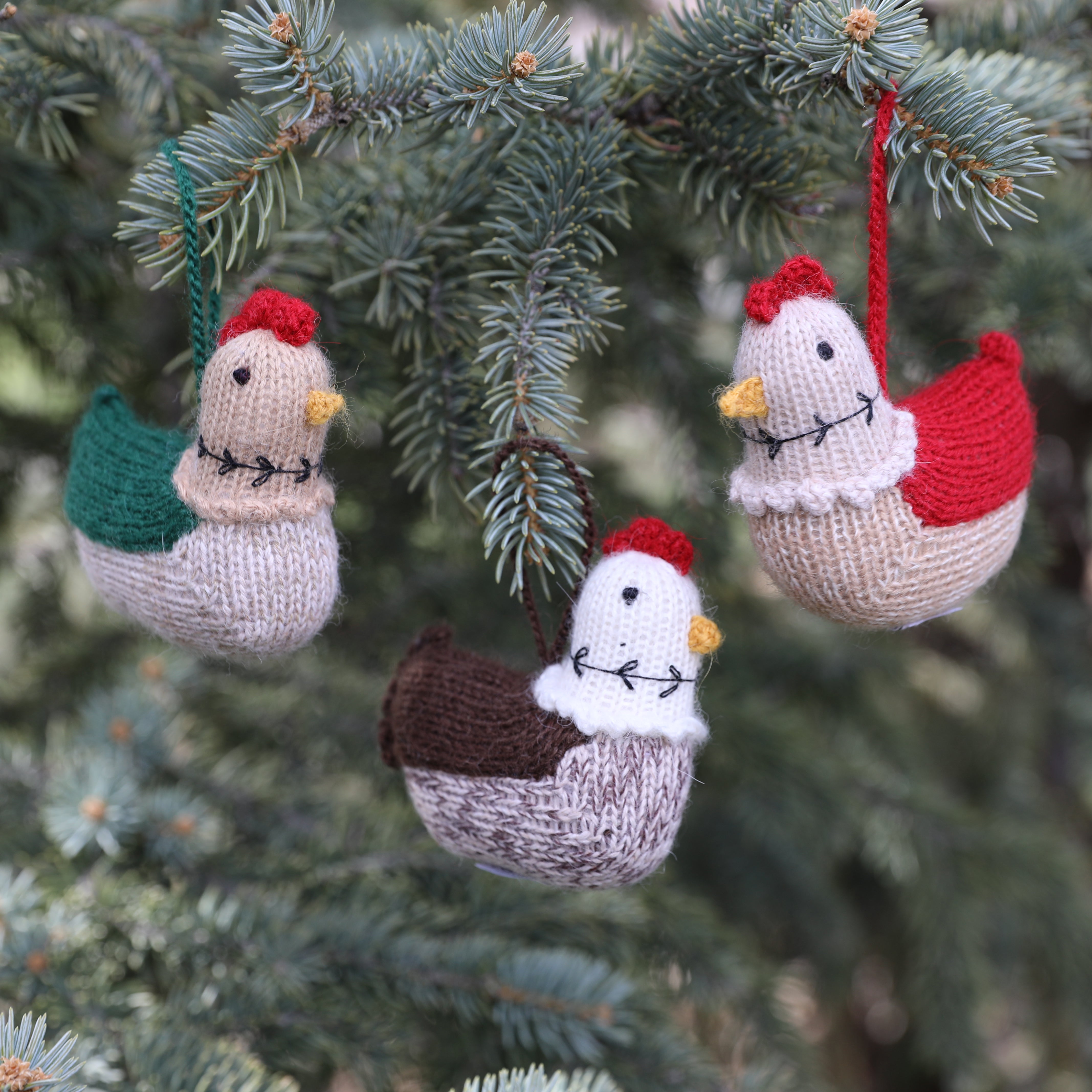 Hen Ornaments - set of 3