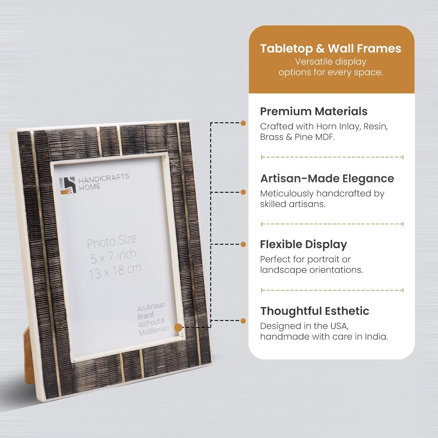 Picture Frame Shagrin Collection Brass, Horn & Resin Inlay Brown – 4x6 & 5x7"
