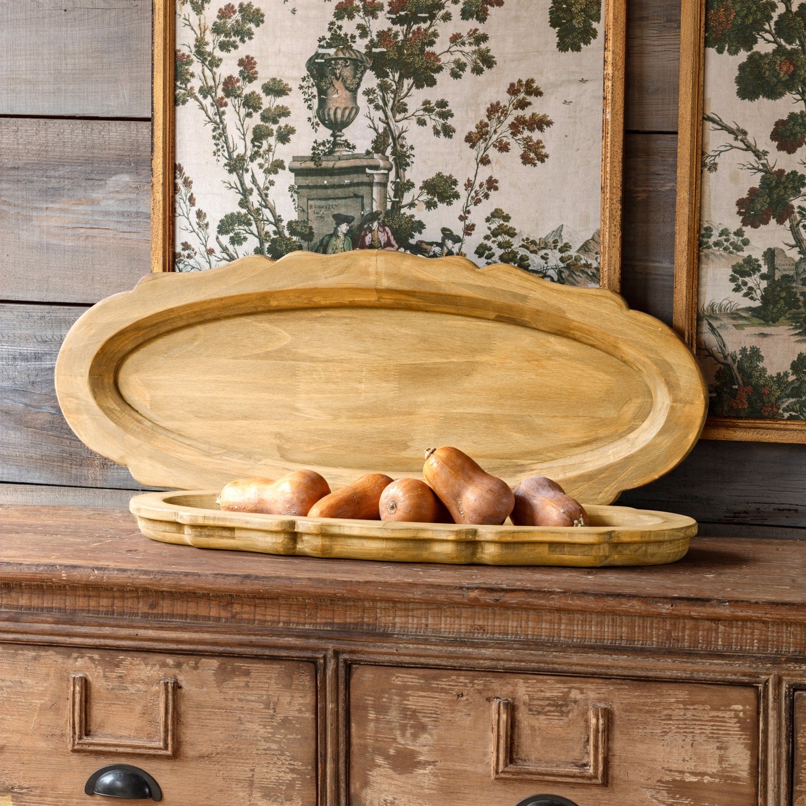 Oblong Wooden Serving Platter - Set of 2