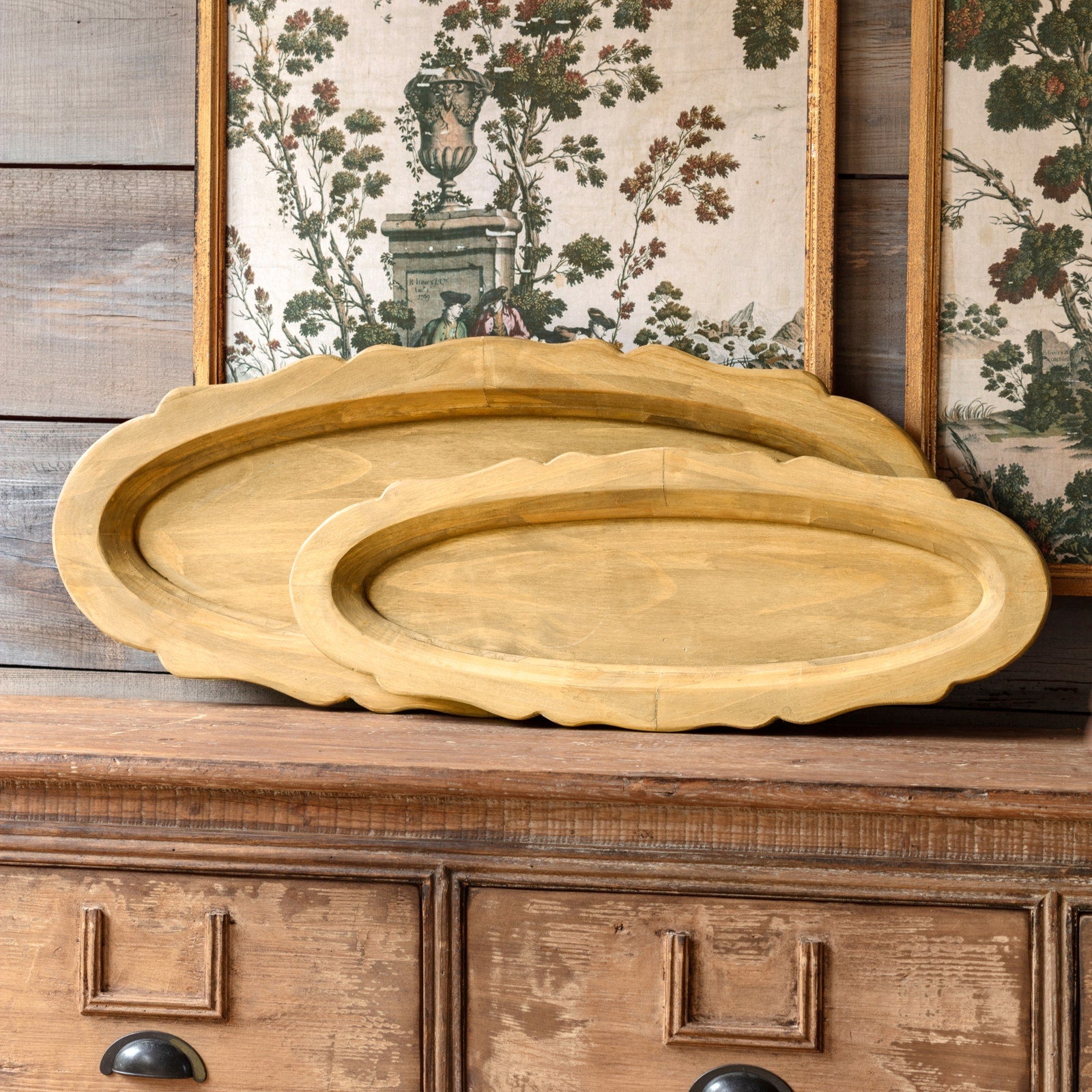 Oblong Wooden Serving Platter - Set of 2