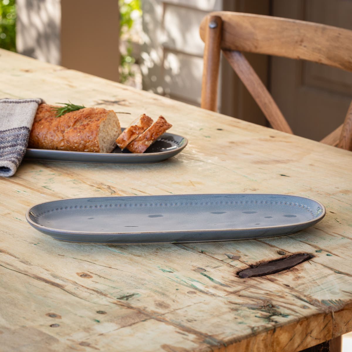 Legbar Blue Stoneware Serving Platter