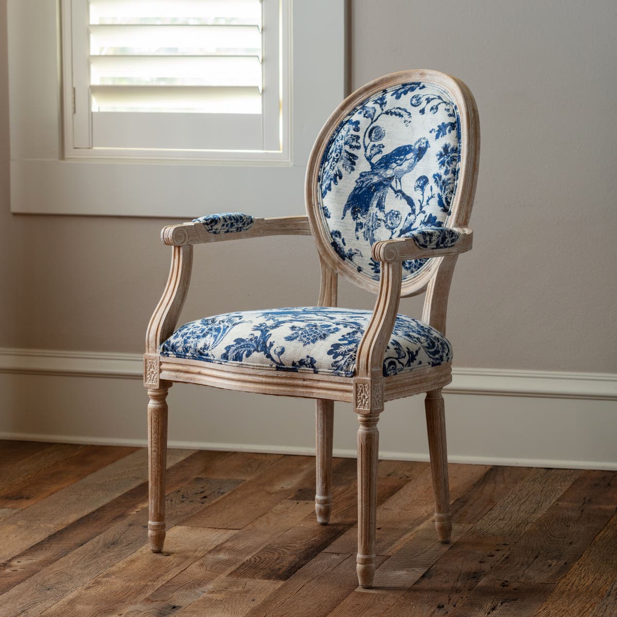 Blue Fowl and Fruit Jacquard Accent Chair