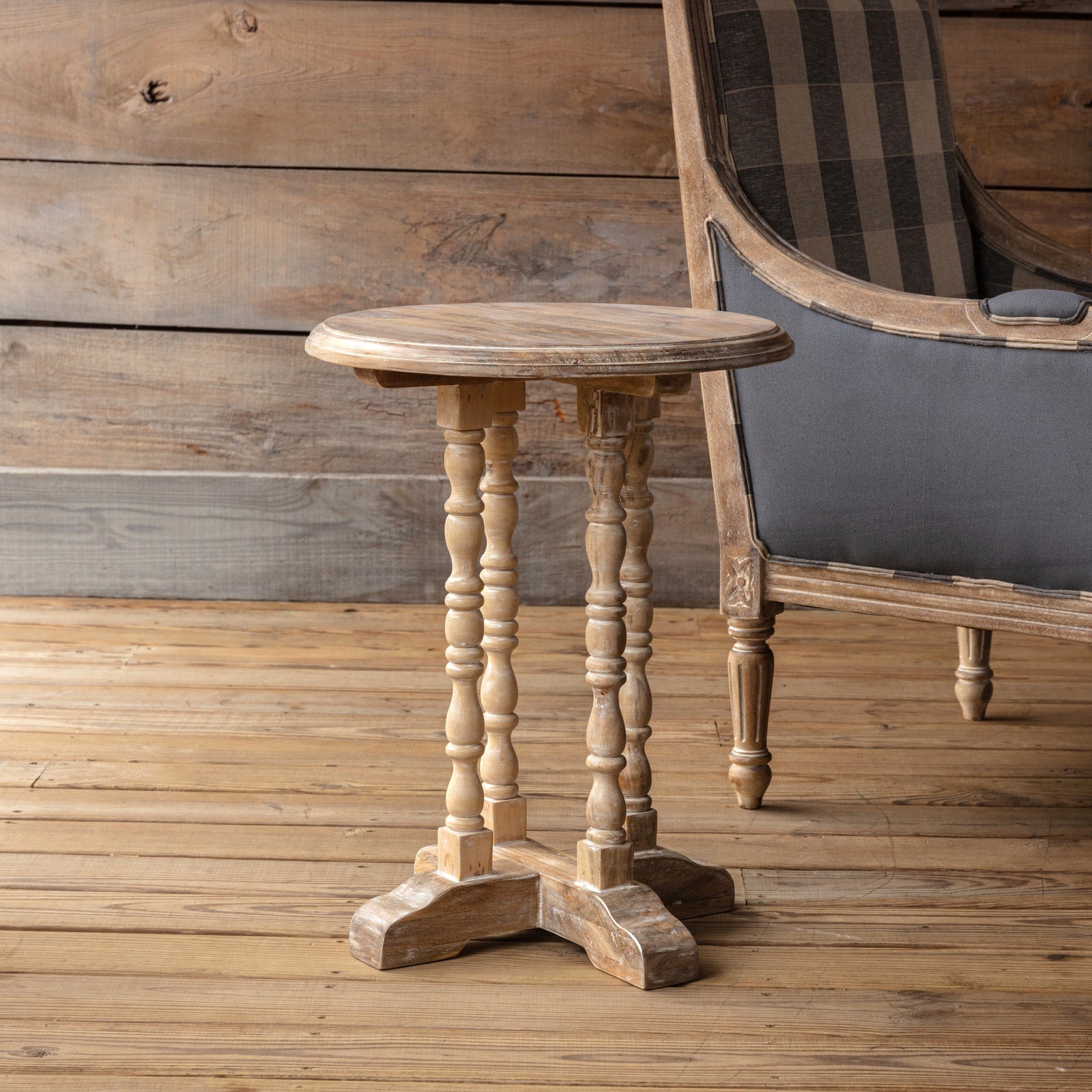 Whitewashed Spindle Side Table