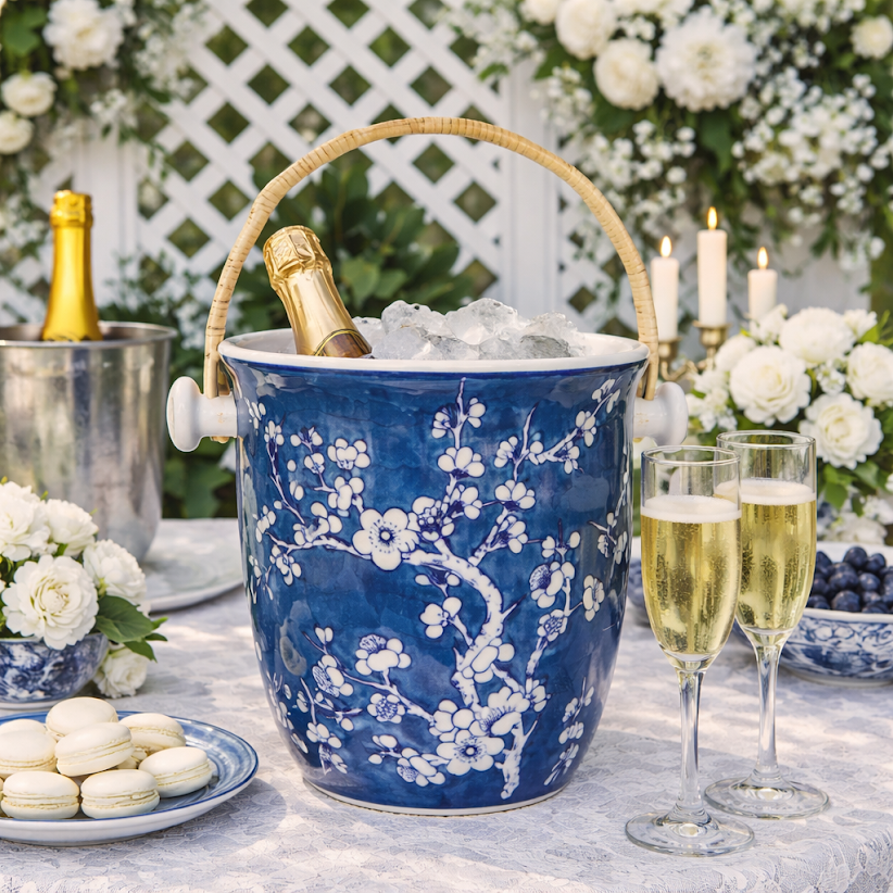 Navy Cherry Blossom Ice Bucket