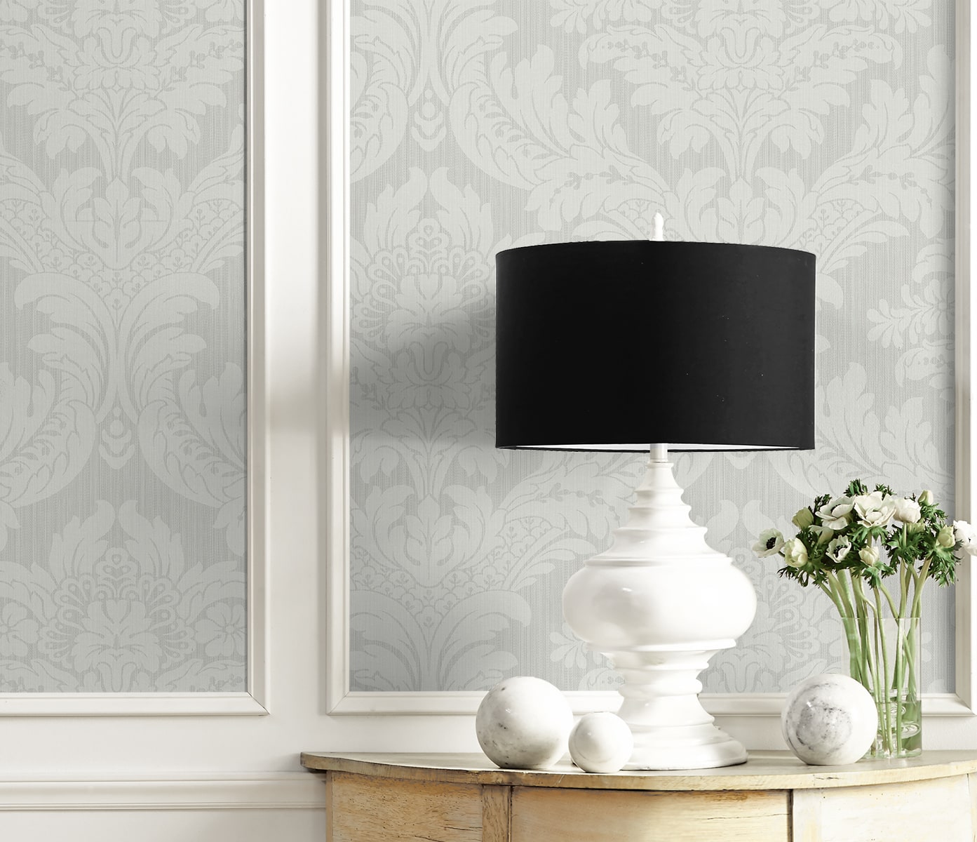 Genevieve Damask Prepasted Wallpaper