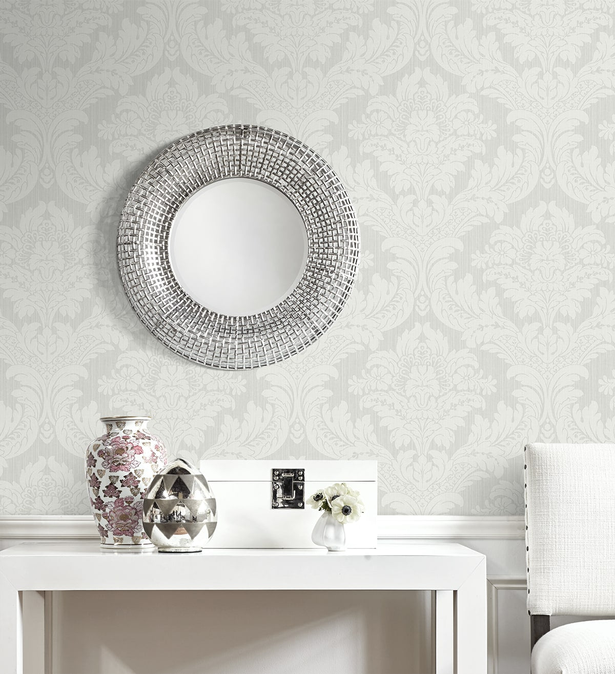 Genevieve Damask Prepasted Wallpaper