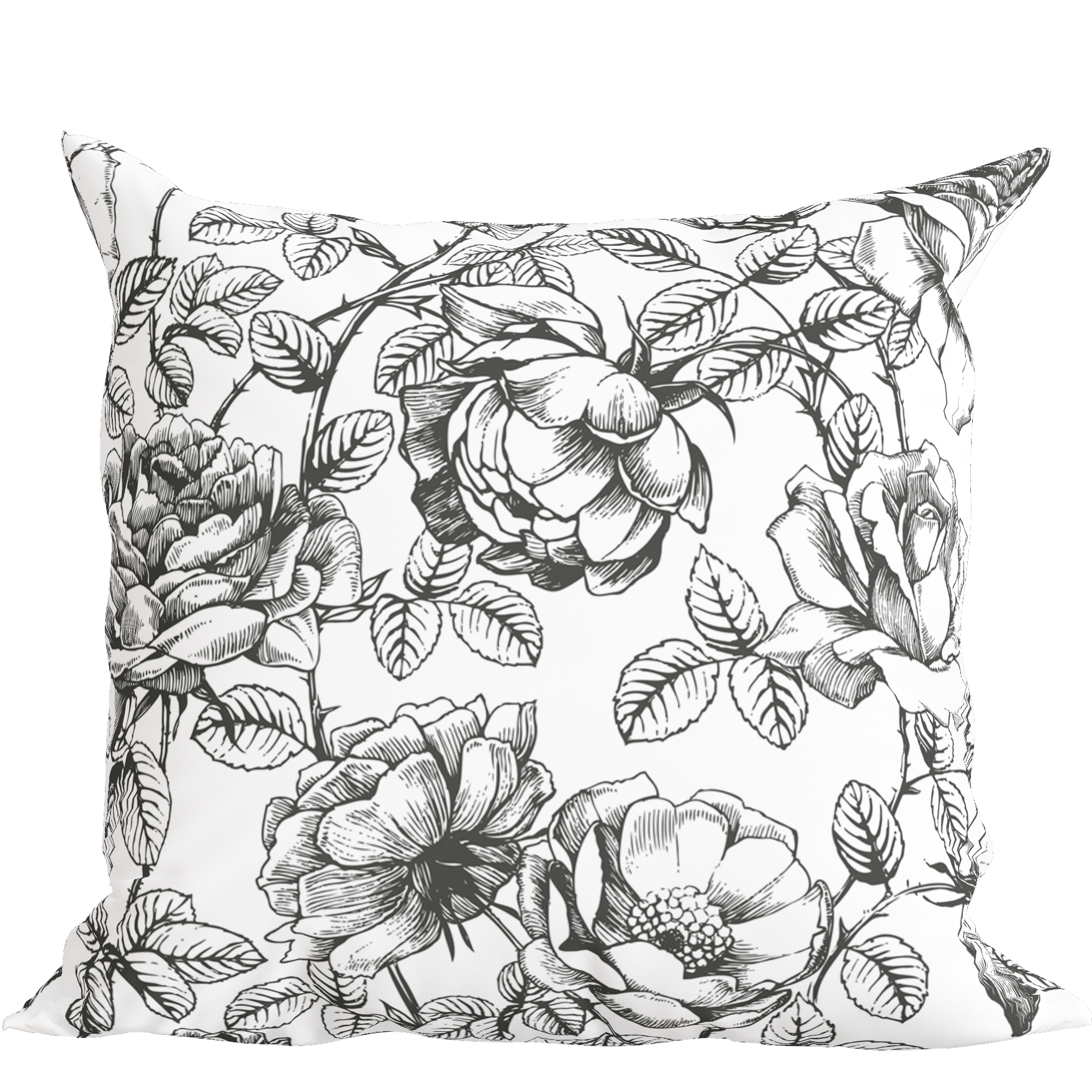 Black and White Floral Pillow in Emmaline